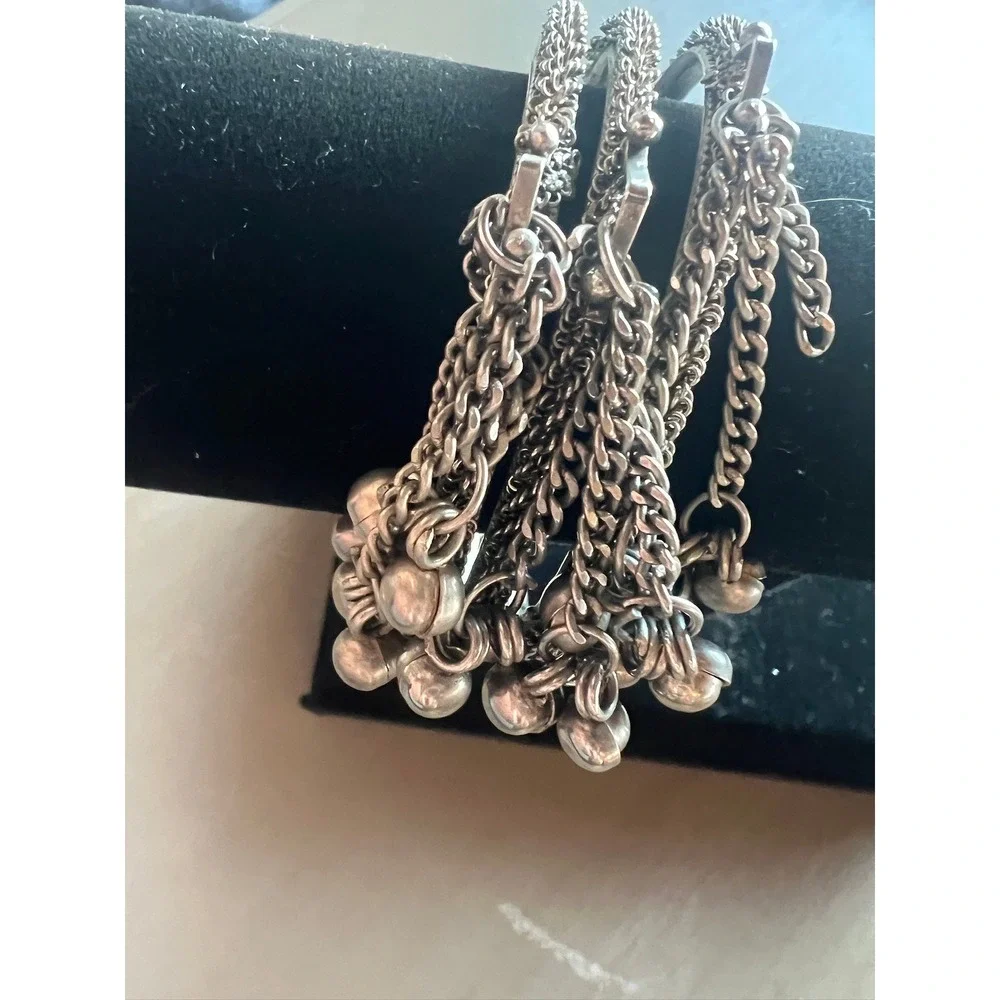 Bangle Bracelet Set 3pc Silver Tone Jingle Bell Charms Boho Ethnic Festival